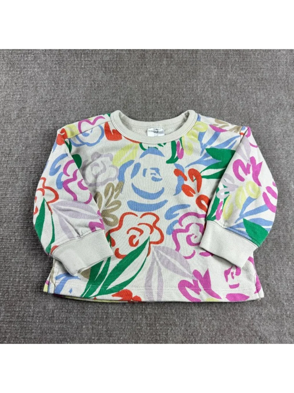 Baby Gap Sweatshirt 18-24M Girls Pink Floral Crewneck Pullover Fleece Jumper